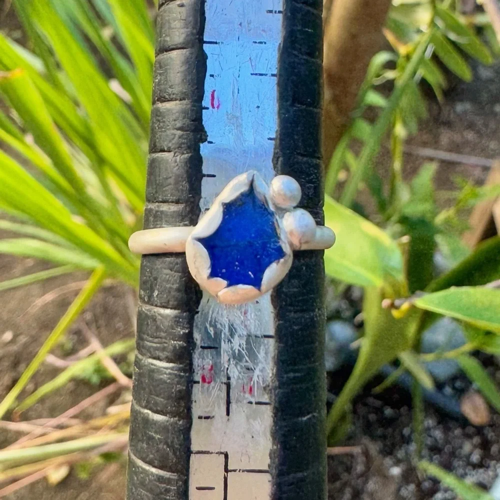 Cobalt blue sea glass natural tumbled sea glass sterling & fine silver - Picture 1 of 4